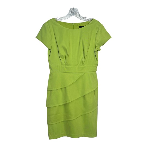 Connected Petite Green Tiered Dress Womens Short Sleeve Career Party Cocktail - Picture 1 of 7